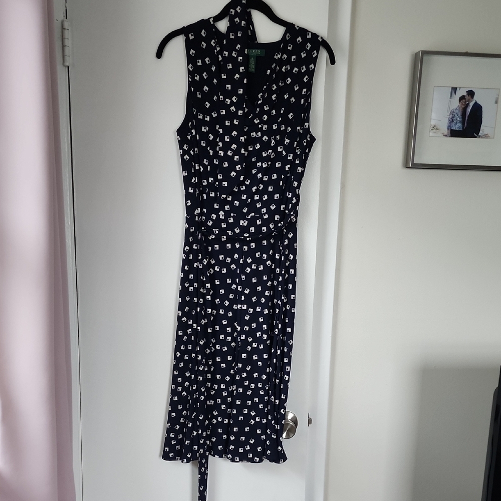 Ralph Lauren Black Sheath Midi Dress V-Neck Sleeveless